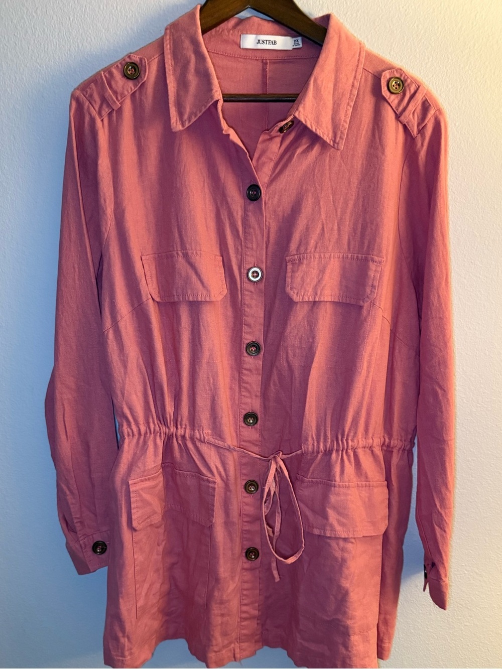 JustFab Coral Pink Button-Front Shirt Jacket